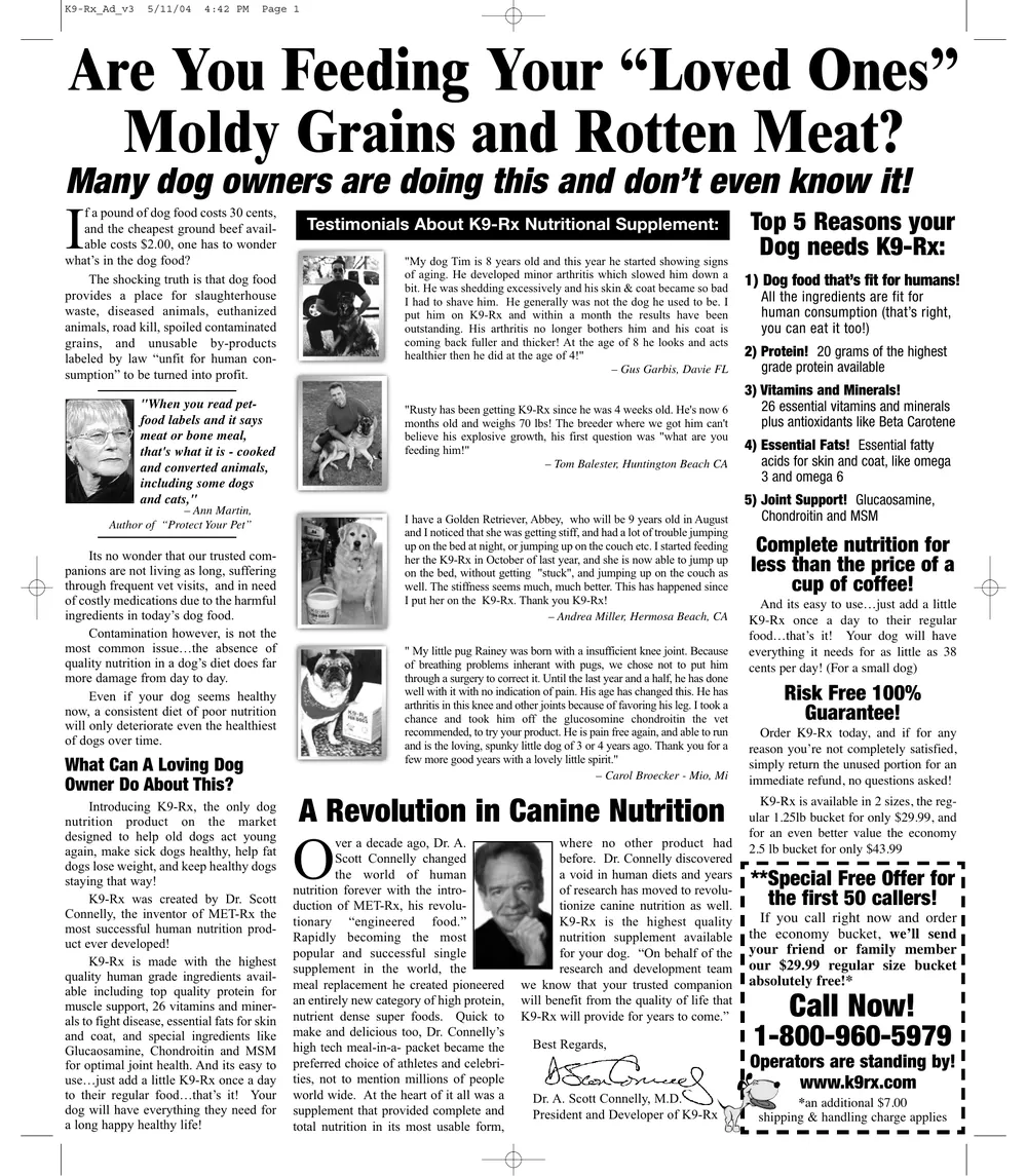 Original K9-Rx print advertisement from the K9-Rx archives